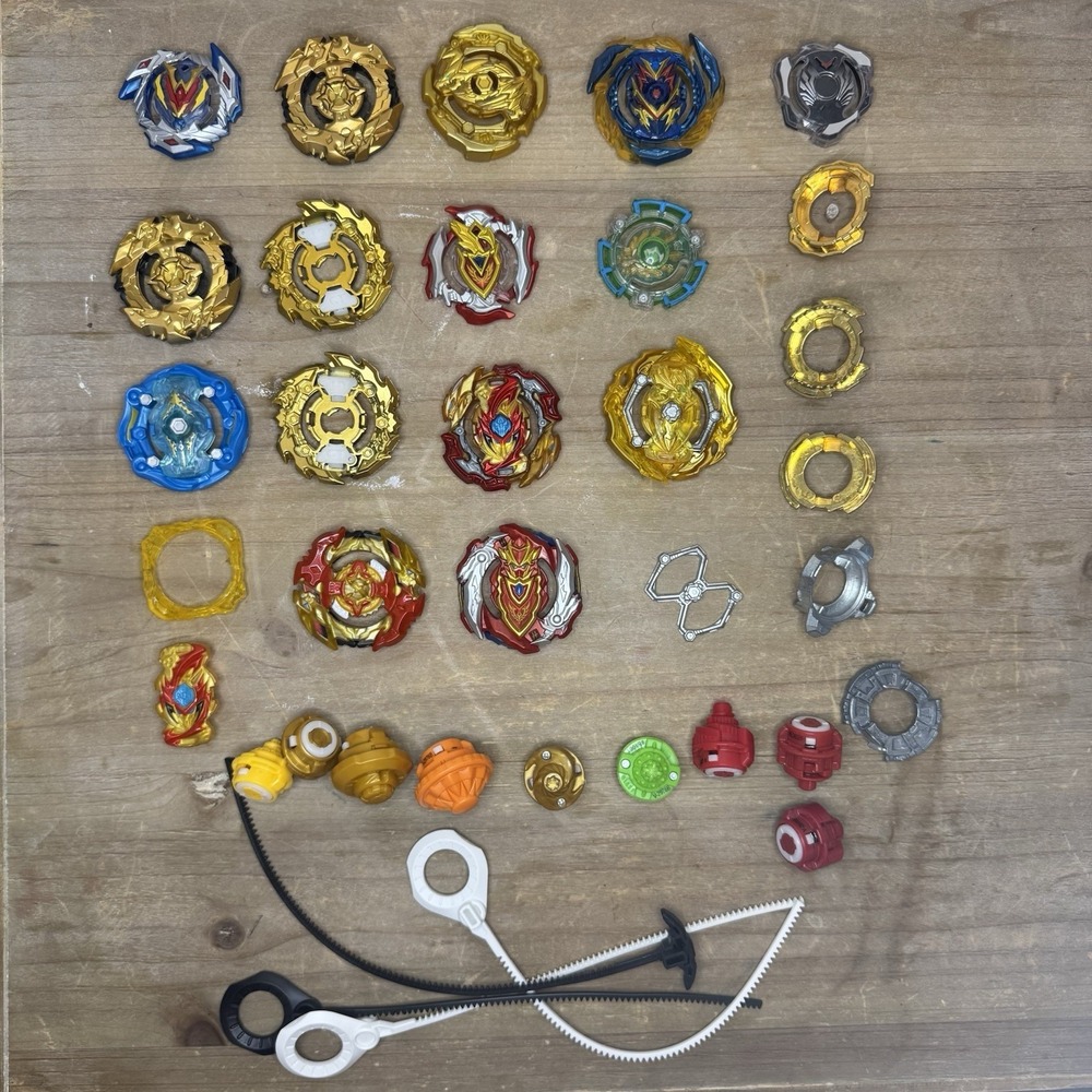 Beyblade Takara Tomy Lot of 12 Tops Accessories Launchers Including Rare & HTF